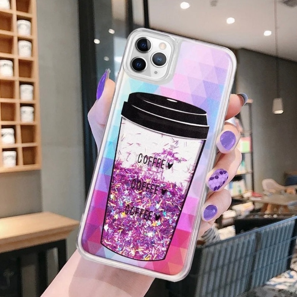 Pink Glitter Coffee Cup Case for iPhone 11 Pro Max